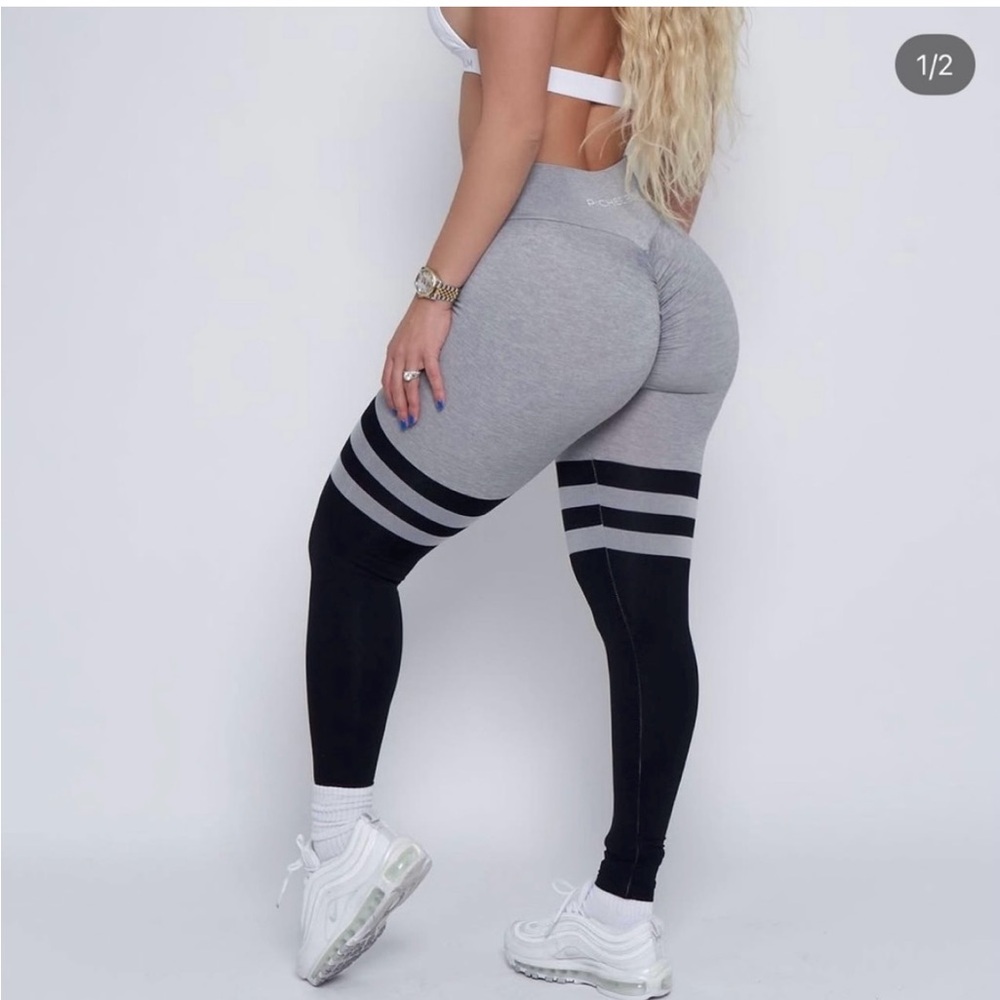 Pchee bum leggings Pcheebum scrunch butt thigh highs striped Pochee fitness sexy
